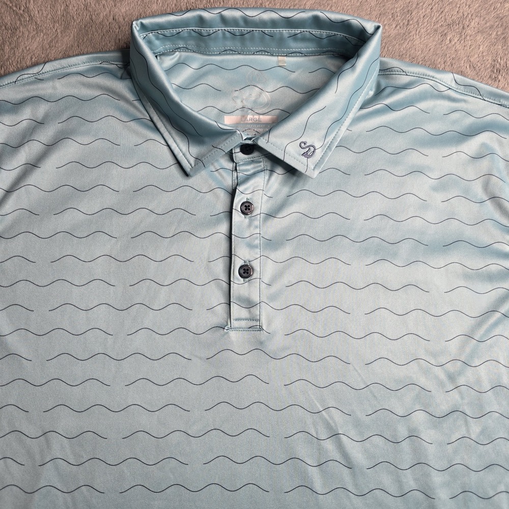 Swannies Polo Shirt Size L Golf Tee Stretch Performance S/S Blue Soft Teal Waves